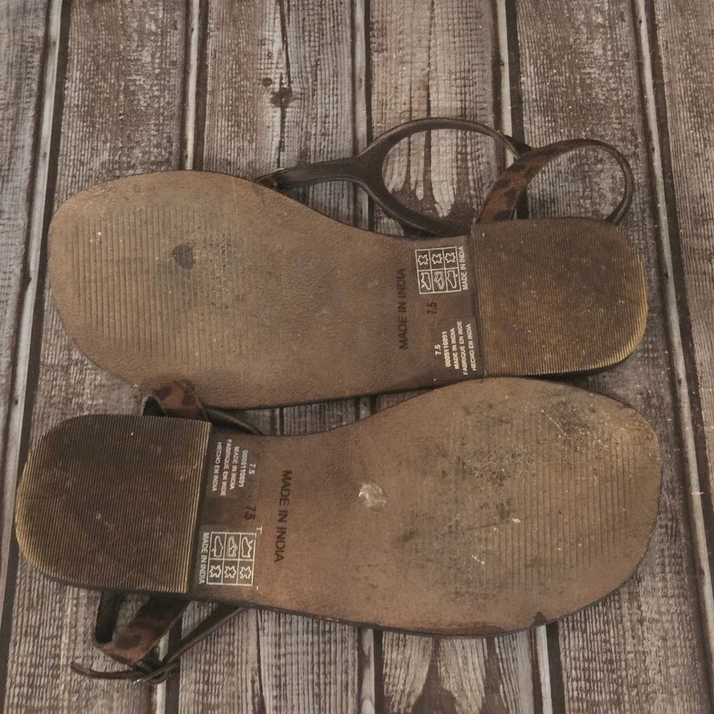 Sz 7.5 Women Free People Alina Brown Leopard Print T-Strap Thong Sandals VGUC! - Picture 10 of 10